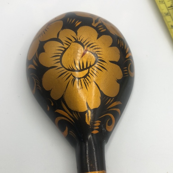 RUSSIAN KHOKHLOMA HAND PAINTED LACQUERED WOODEN 2 SPOONS - Picture 6 of 7
